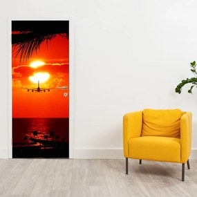 Fototapeta na dvere - Západ slnka s lietadlom (95x205cm)