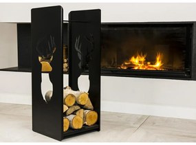 Kovový stojan na drevo Deer, 40x100 cm, čierna