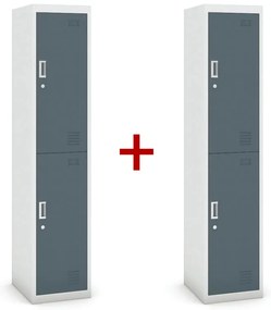 Šatníková skrinka dvojdverová 1+1 ZADARMO, demont, cylindrický zámok, sivá/tmavosivá