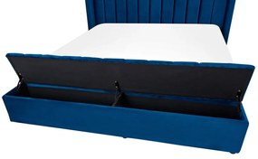 Zamatová posteľ s úložným priestorom 180 x 200 cm modrá NOYERS Beliani