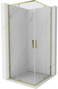 Mexen Exo, štvorcový výklopný sprchový kút 70 x 70 cm, číre sklo, zlatá, 8110-070-070-50-00