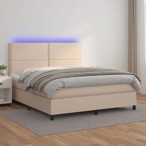 Boxspring posteľ matrac a LED kapučínová 140x200 cm umelá koža 3135890