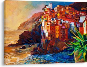 Obraz - Dedina na pobreží Cinque Terre, Talianska riviéra, moderný impresionizmus (70x50 cm)