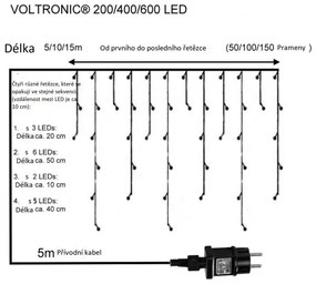 VOLTRONIC Svetelný dážď 15 m, 600 LED, teplá biela