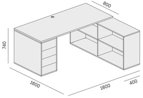 PLAN Kancelársky písací stôl s úložným priestorom BLOCK B04, biela/oranžová