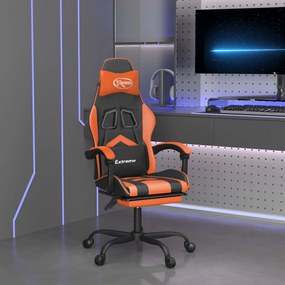 Otočná herná stolička s podnožkou čierna a oranžová umelá koža 349609
