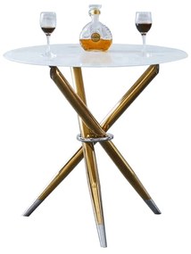 Kondela Jedálenský stôl/kávový stolík,  biela/gold chróm zlatý, priemer 80 cm, DONIO