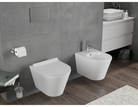 Mexen Rico, závesná WC misa 490x360x370 mm, Rimless Tornádo + WC sedadlo z duroplastu, biela lesklá, 30720100T