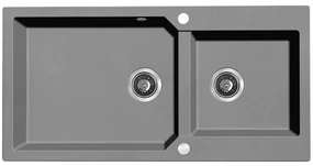 Kuchinox Milos, 2-komorový granitový drez 980x500x215 mm + sifón, šedá matná, LAV-SPM_5209