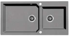 Kuchinox Milos, 2-komorový granitový drez 980x500x215 mm + sifón, šedá matná, LAV-SPM_5209