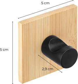 Erga Ozi, samolepiace háčiky na uteráky bez vŕtania, 4ks, 5×5 cm, bambus / čierna matná, ERG-YKA-CH.OZI4-BLK