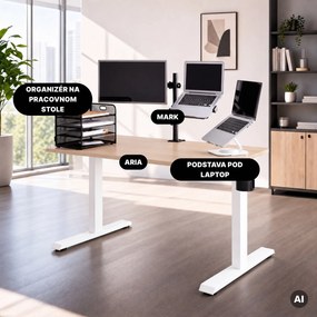 Elektrický stôl s nastaviteľnou výškou ergonomický biely/dub sonoma,1200x600 mm: ARIA
