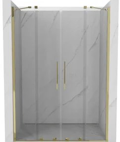 Mexen Velar Duo, posuvné dvere do otvoru 160x200 cm, 8mm číre sklo, zlatá lesklá, 871-160-000-02-50