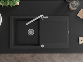 Mexen Leo, 1-komorový granitový drez 900x500x190 mm a drezová batéria Flora, čierna, 6501-77-670401-00
