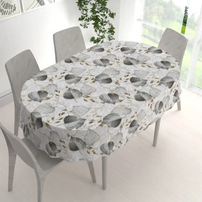 Biante Dekoračný oválny obrus Leona LN-173 Sivé listy na režnom 100x140 cm