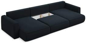 Tmavomodrá zamatová rozkladacia/s úložným priestorom rohová pohovka (do tvaru "U") Kapua – Makamii