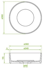 Laveo Perl, granitové umývadlo na dosku 360x360x115 mm, čierna, LAV-VGP1710T