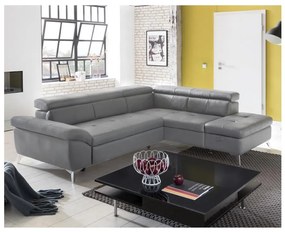 Kožená rohová sedacia súprava SALERNO II L, ľavá, sivá, rozkladacia
