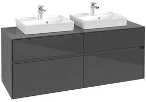 VILLEROY &amp; BOCH Collaro závesná skrinka pod dve umývadlá na dosku, 4 zásuvky, 1400 x 500 x 548 mm, Glossy Grey, C07600FP