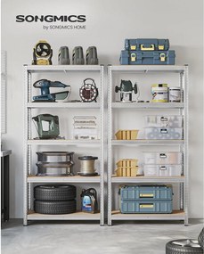 Regály 5-úrovňové s oceľovým rámom a vysokou nosnosťou, sada 2 ks, strieborné