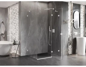 Mexen Lunar, pravostranný výklopný sprchový kút 90 x 70 cm, 8mm číre sklo, biely profil, 834-090-070-20-00-P