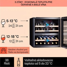 Klarstein Vinsider 36 Onyx Edition, vinotéka, 85 l, 5-22°C, 2 zóny