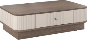 Kávový stolík Vesper 103x60 cm so zásuvkou na sokli - kasmír / orech / zlatá úchytka