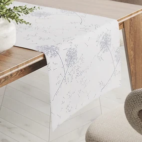 Biante Dekoračný behúň na stôl Sofia SF-008 Strieborné jesenné púpavy na bielom 35x120 cm