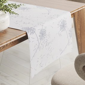 Biante Dekoračný behúň na stôl Sofia SF-008 Strieborné jesenné púpavy na bielom 35x140 cm