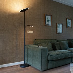 Moderná stojaca lampa čierna vrátane LED stmievateľná s čítacím ramenom - Strela