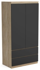 Šatní skriňa 90cm so 2 zásuvkami a vešiakom LUNE Sonoma dub/čierna