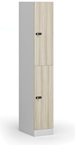 Šatníková skrinka s úložnými boxmi, 2 boxy, 1850 x 300 x 500 mm, demont, mechanický kódový zámok, laminované dvere, dub prírodný