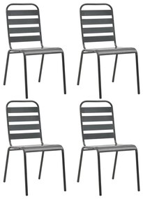 Vonkajšie stoličky 4 ks, latkový dizajn, oceľ, tmavosivé