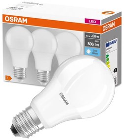 3PAK LED žiarovka E27 A60 8,5W = 60W 806lm 4000K Neutral 300° OSRAM