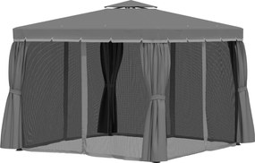 Outsunny Záhradný Altánok Pavilón 2,96 x 2,96 m Záhradný Stan s Dvojitou Strechou a 4 Strannými Panelmi proti Hmyzu, Vodoodolný Alumínium Polyester Tm