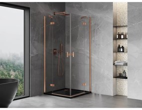 Mexen Mist-H Duo, 2-krídlový výklopný sprchový kút 100 x 100 cm, číre sklo, medený matný profil, 8A5-100L-100P-65-00