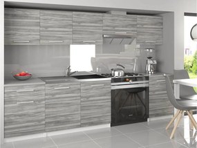 Kuchynská linka Belini 240 cm šedý antracit Glamour Wood s pracovnou doskou Uniqa3  TOR UNIQA3/4/WT/GW1/0/E