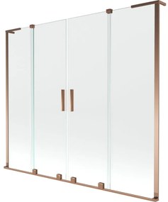 Mexen Velar L Duo, 2-krídlová posuvná vaňová zástena 200 x 150 cm, 8mm číre sklo, ružové zlato, 896-200-003-02-60