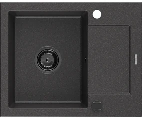 Mexen Enzo, granitový drez 576x465x174 mm, 1-komorový, čierna-škvrny s čiernym sifónom, 6506571005-76-B