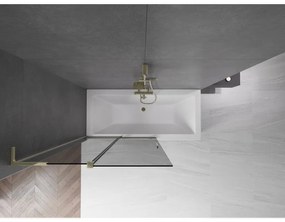 Mexen Velar L, 2-krídlová posuvná vaňová zástena 110 x 150 cm, 8mm šedé sklo, zlatá lesklá, 896-110-003-41-50