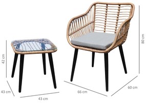Garden Select Súprava ratanového nábytku - 2x stoličky, stôl so sklenenou doskou