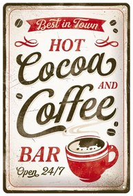 Plechová ceduľa Hot Cocoa and Coffee, (20 x 30 cm)