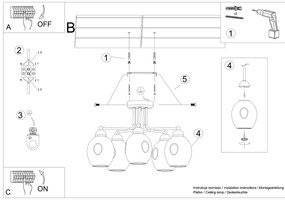 Stropné svietidlo Fillan, 5x grafitové sklenené tienidlo