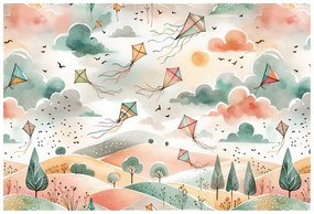 Tapeta pastelové lietajúce draky na oblohe