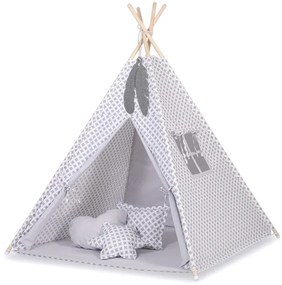 Bobono Stan Teepee pre deti + ozdobné perie - vzor šedý kríž