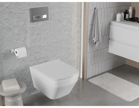 Mexen Riva, závesná WC misa 555x370x335 mm, Rimless Tornádo + WC sedadlo z duroplastu, biela lesklá, 30630200T