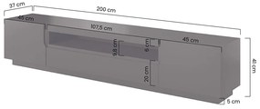 TV stolík Loftia 200 cm s otvorenou policou - čierna / čierny mat