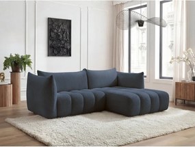Tmavomodrá rohová pohovka z textílie buklé (pravý roh/s leňoškou) Azra – Bobochic Paris