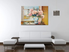 Gario Ručne maľovaný obraz Farebné kvety vo váze Rozmery: 70 x 100 cm