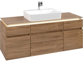 VILLEROY &amp; BOCH Legato závesná skrinka pod umývadlo na dosku (umývadlo v strede), 5 zásuviek, s LED osvetlením, 1400 x 500 x 550 mm, Oak Kansas, B760L0RH